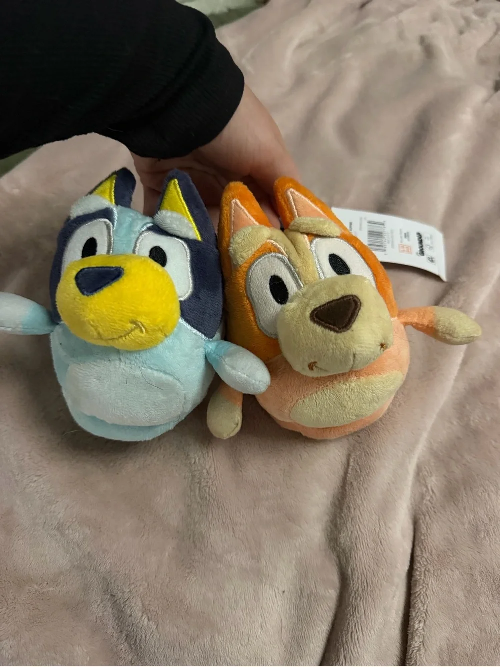 Plush Dog Rattle Pair in Light Blue & Orange
